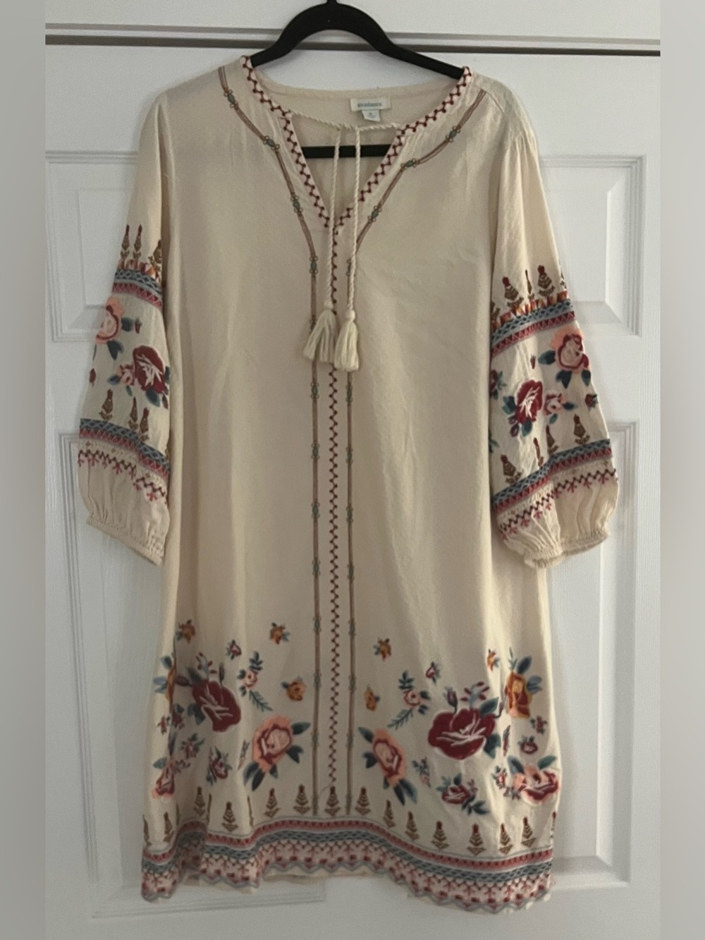 Sundance Cream Dress with Blue Floral Trim Dress